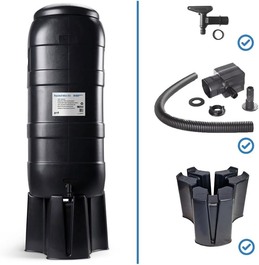 100L Slimline Water Butt Kit With Stand & Diverter | Space Saving Rain Saver