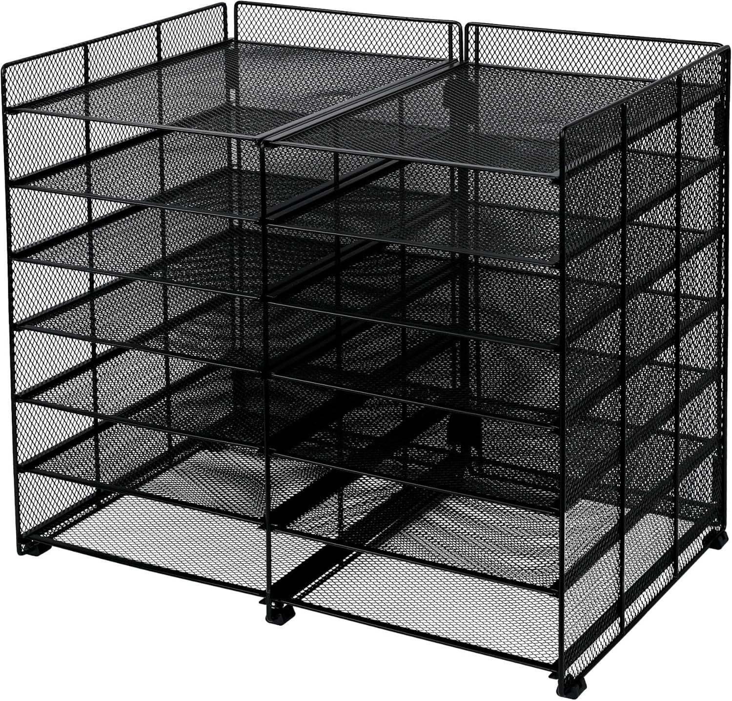 7-Tier Mesh Desk Organiser 12 Compartments A4 Paper File Tray Black