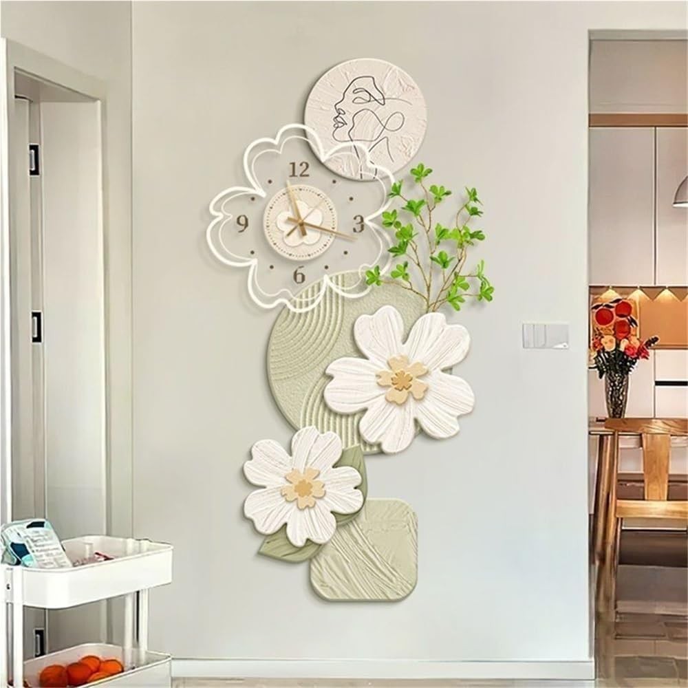 Floral Wall Clock LED Acrylic Decor – Large Silent Modern Flower Art for Living