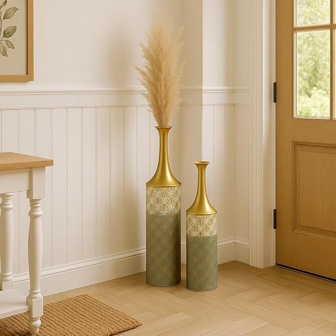 Tall Floor Vases Set of 2 Gold White Metal Modern Home Decor 66/59cm