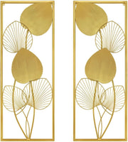 2Pcs Gold Metal Leaf Wall Art 32x12in Framed Panels