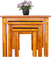 Nest of 3 Rustic Oak Wood Side End Tables Coffee Lamp Set Rectangular Easy Assem