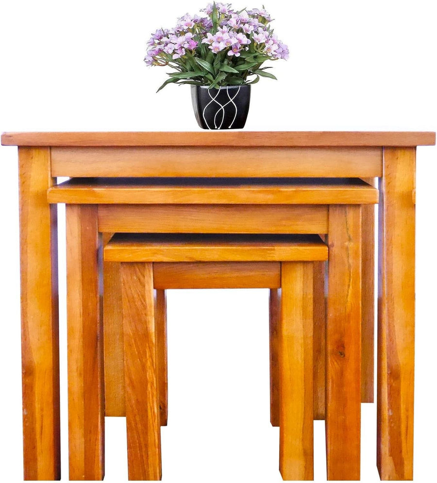 Nest of 3 Rustic Oak Wood Side End Tables Coffee Lamp Set Rectangular Easy Assem