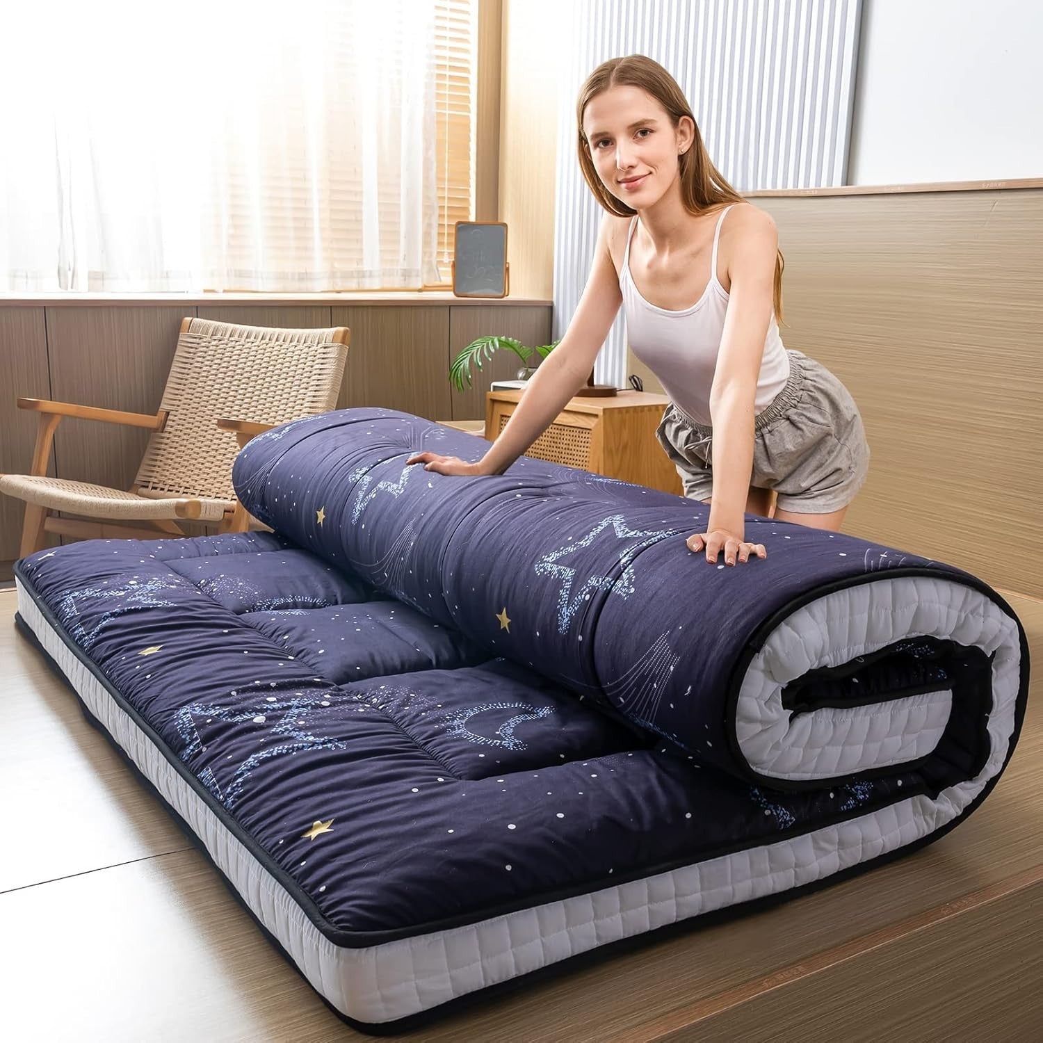Japanese Futon Mattress Thick Floor Bed Topper Plush Sleeping Pad Double Size