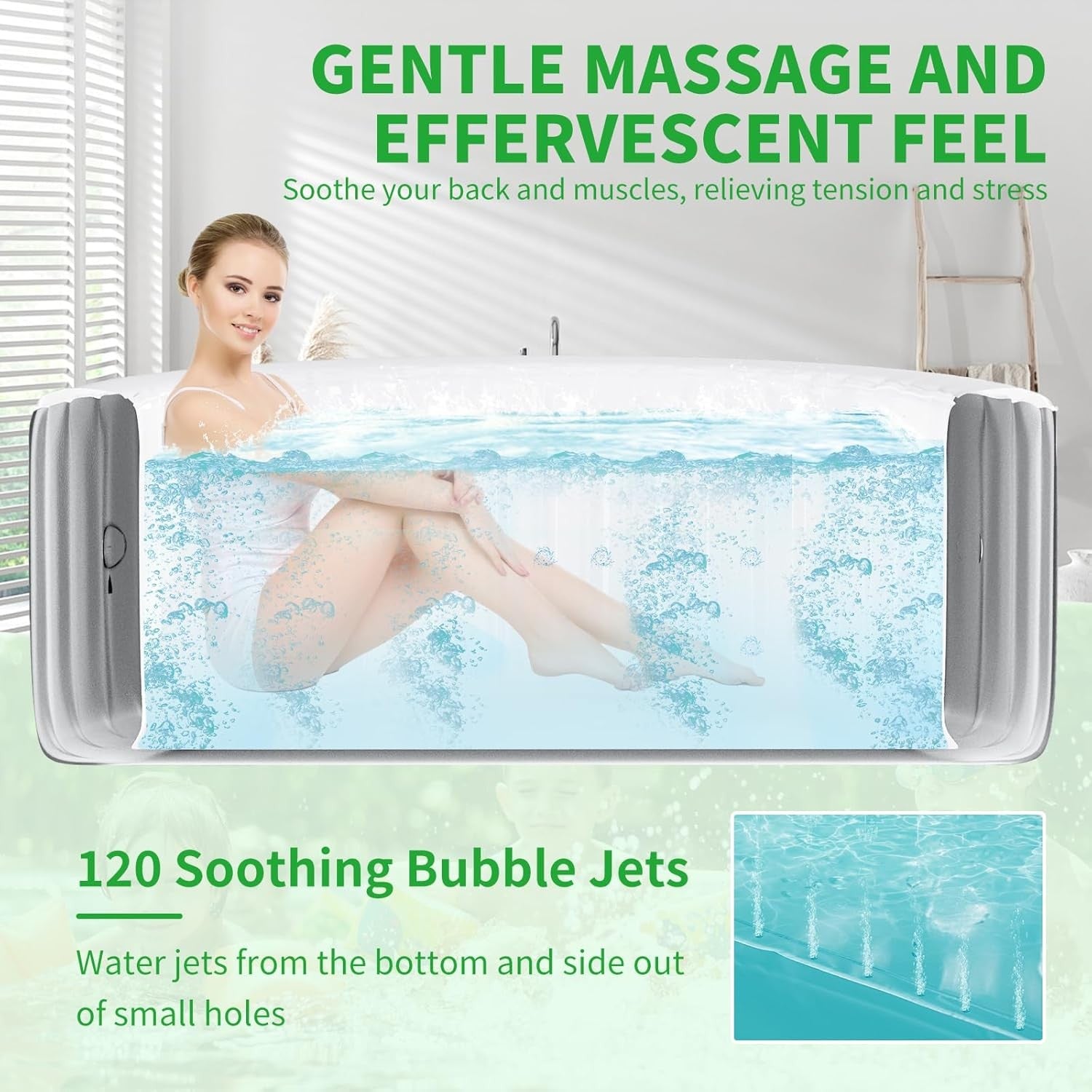 Inflatable Hot Tub Spa 120 Air Jets Heated 4 Person Round Garden