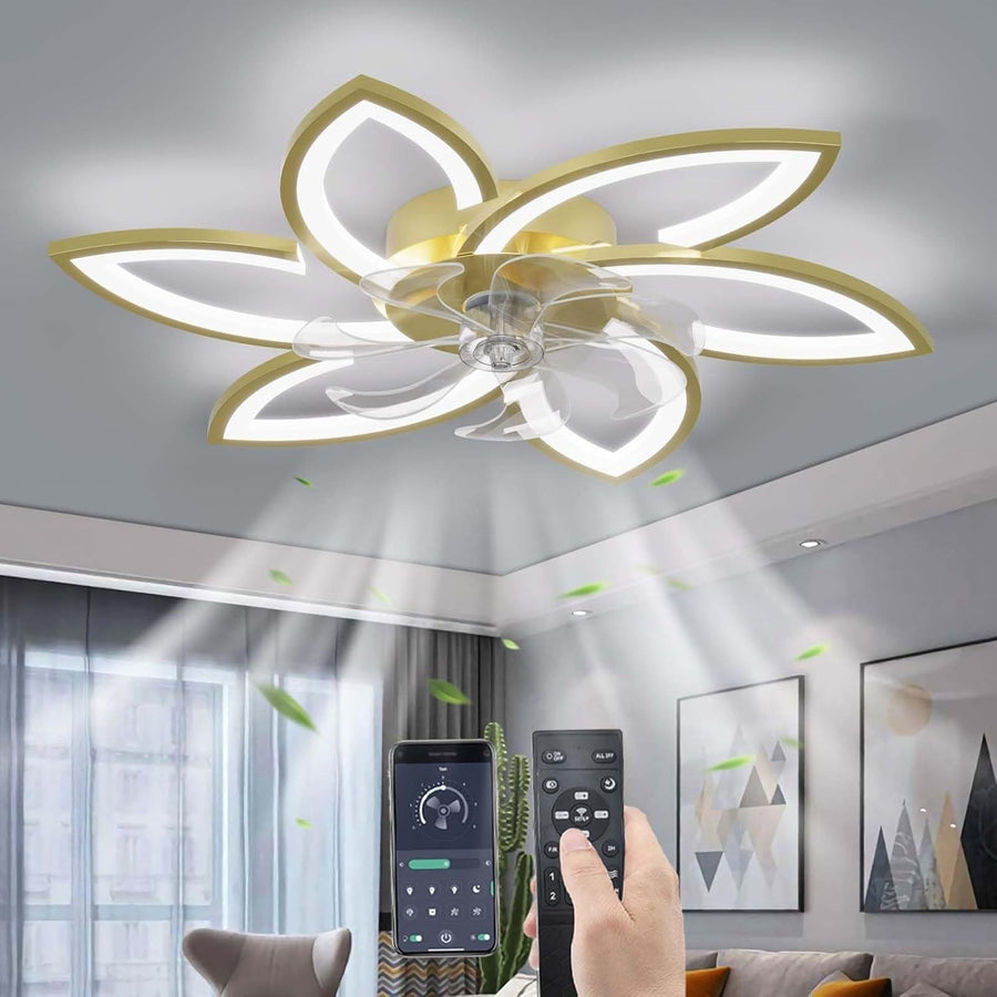 78CM Ceiling Fan with Light, 6-Speed, Remote, Silent DC, Gold, LED