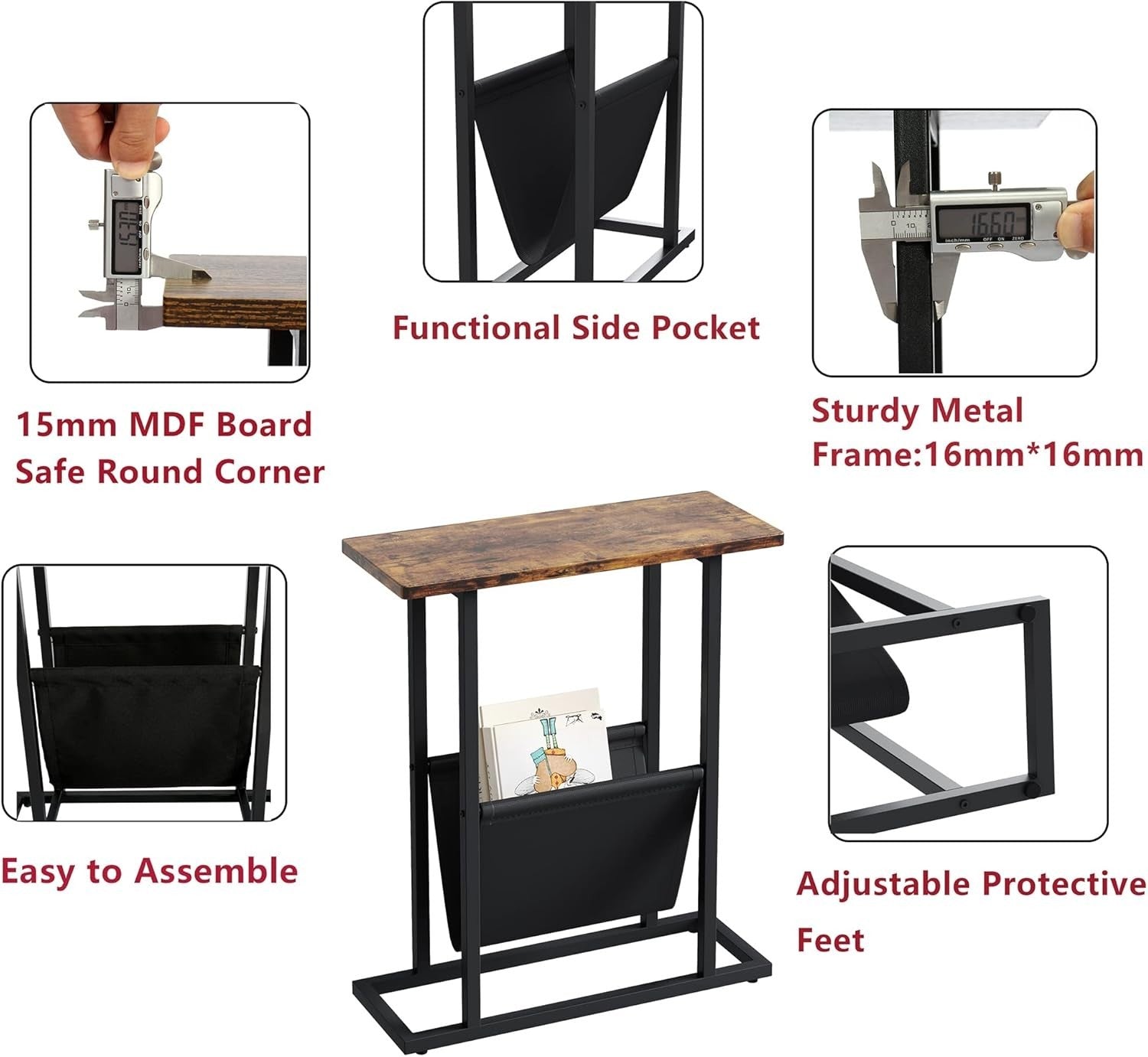 Narrow Side Table with Storage Bag Slim Sofa Bedside Table Small Space 18x45x54
