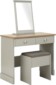 Grey Modern Vanity Dressing Table Set Mirror Stool 2 Drawers Bedroom Furniture