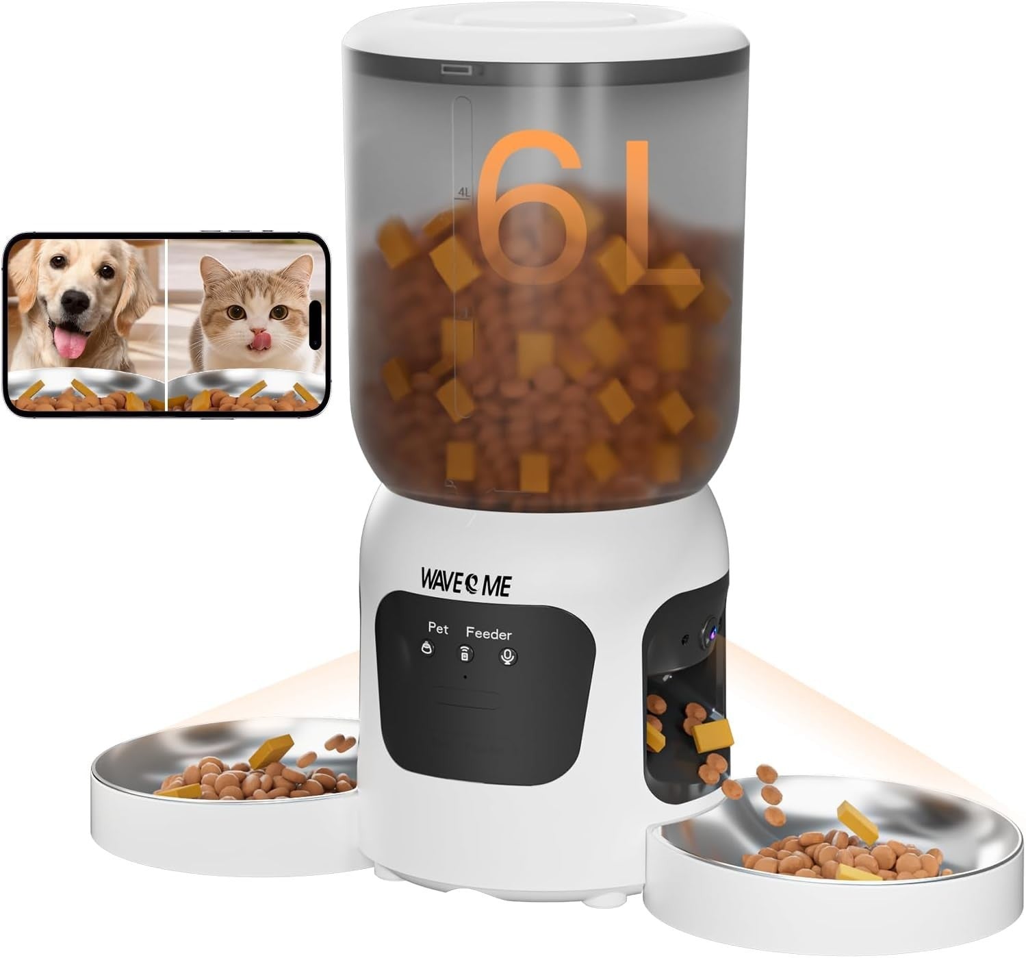Automatic Cat Feeder Camera 6L Dual Bowl WiFi App Control 1080P HD
