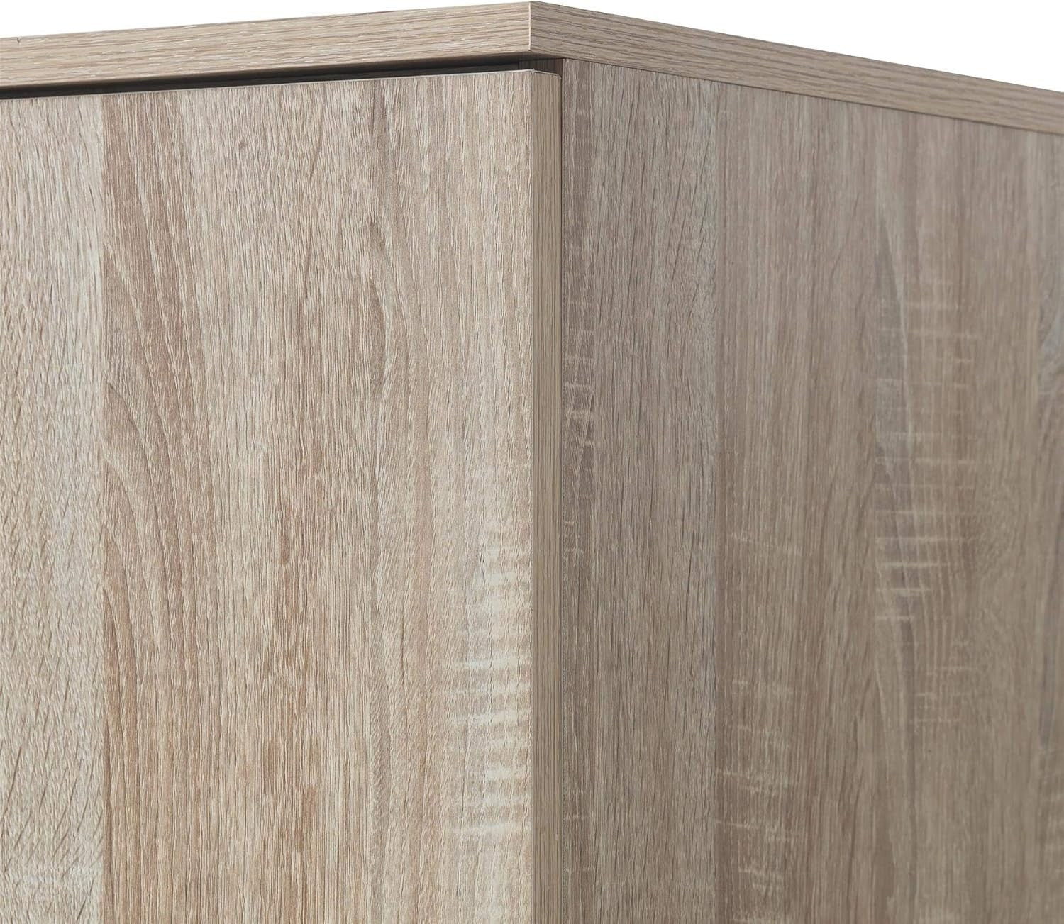 Oak Effect Wardrobe with Shelves & Rail – Bedroom Storage Double Doors