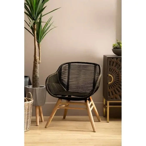 Modern Black Rope Armchair Lounge Chair Wood Legs Nordic Accent Seat