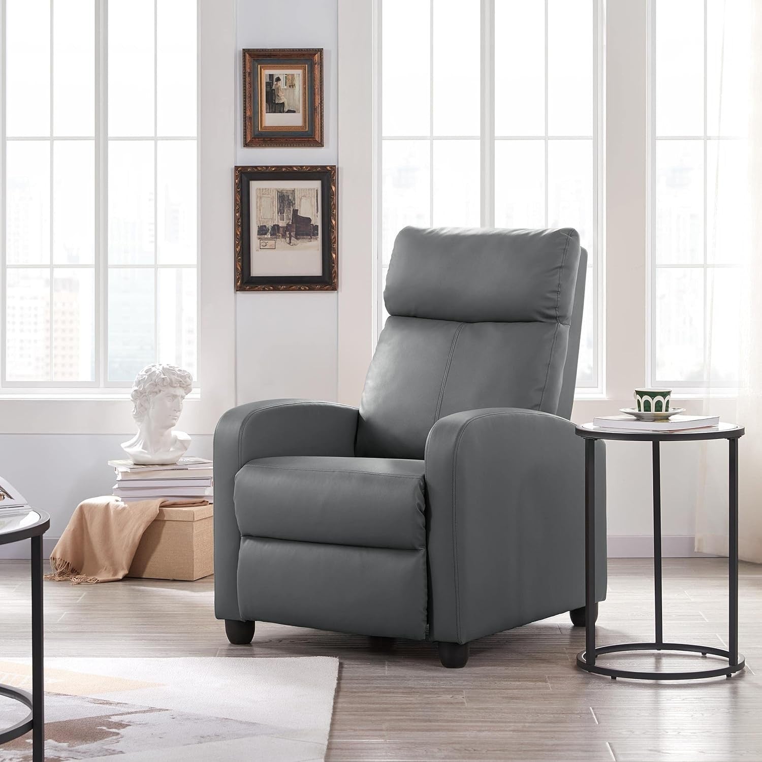 Grey PU Leather Recliner Armchair Adjustable Sofa Chair for Home Lounge