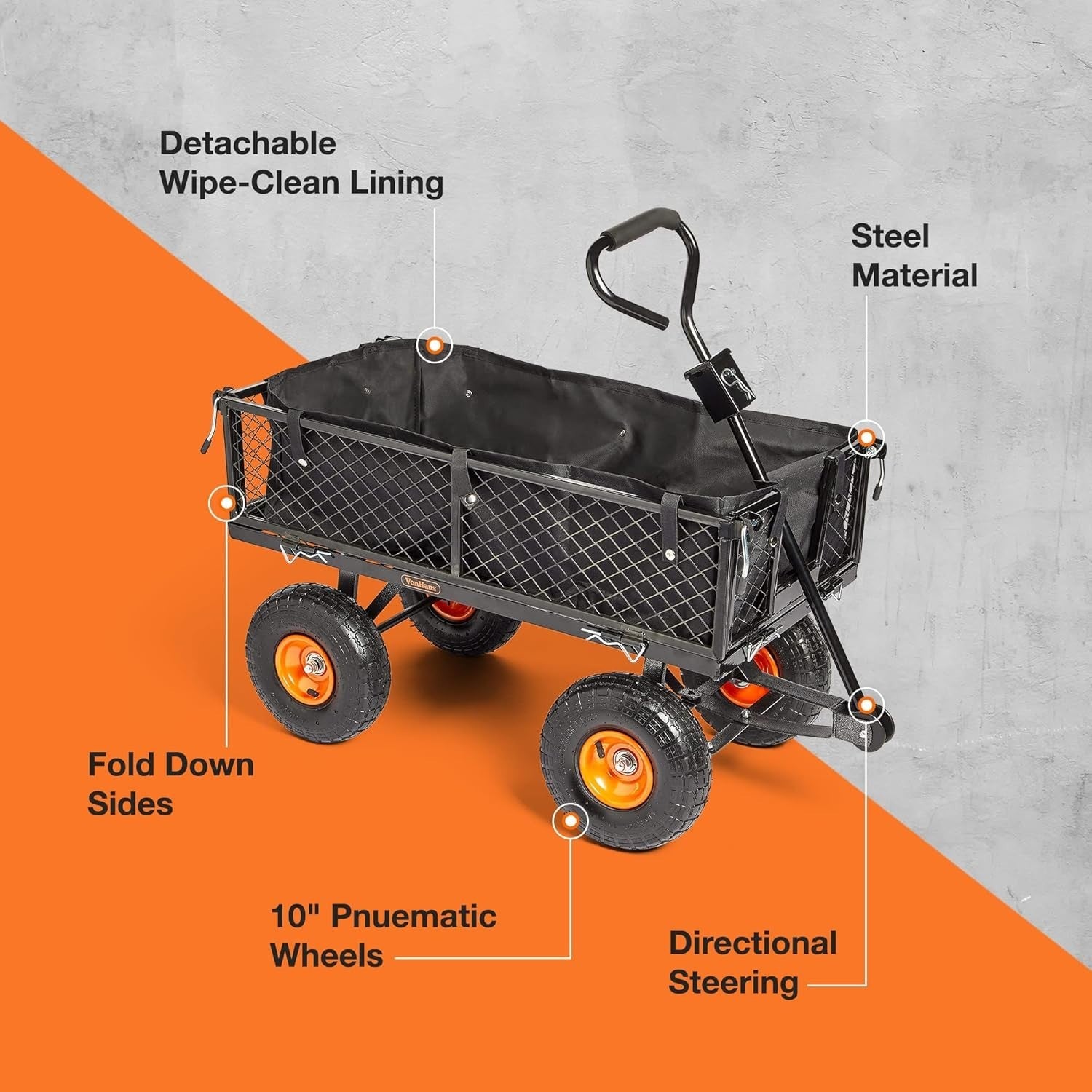 Heavy Duty Garden Cart Utility Wagon 350kg Load Steel Frame Mesh Sides Trolley