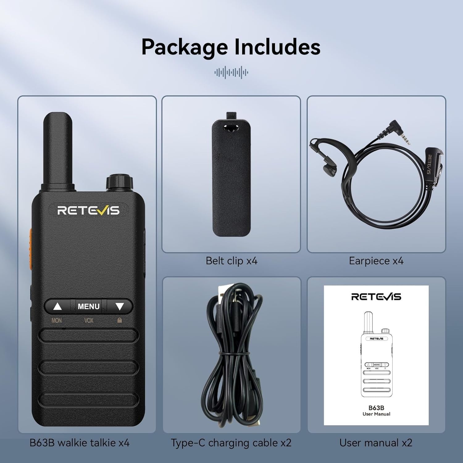 Slim Walkie Talkies 4 Pack VOX Earpiece 1620mAh Long Range Radio