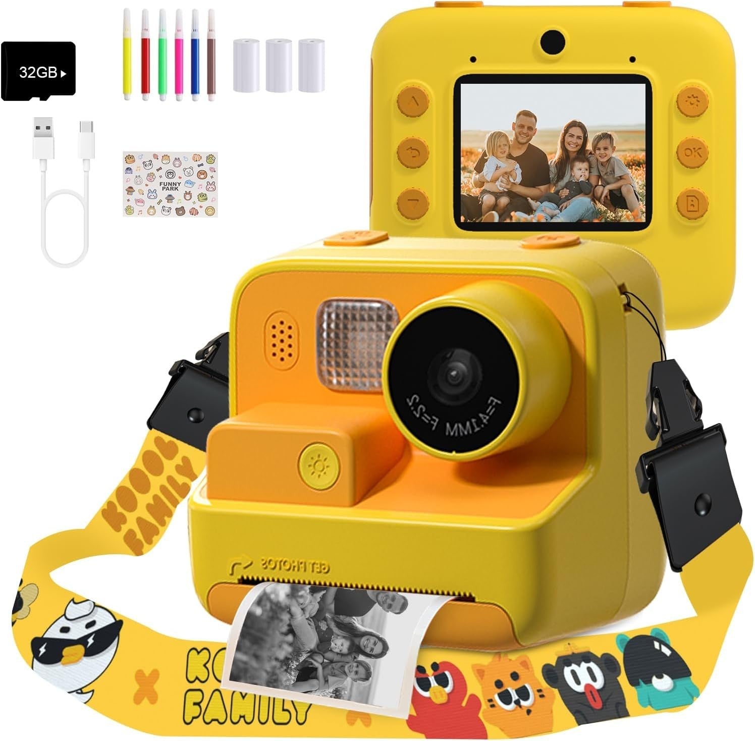 Kids Instant Print Camera 48MP HD Video 32GB Card Paper Pens Kit