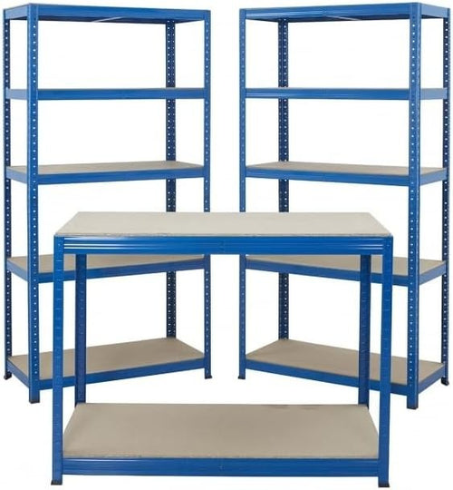 Garage Storage Kit with 2 Shelving Bays & Heavy Duty Workbench 265kg Shelves
