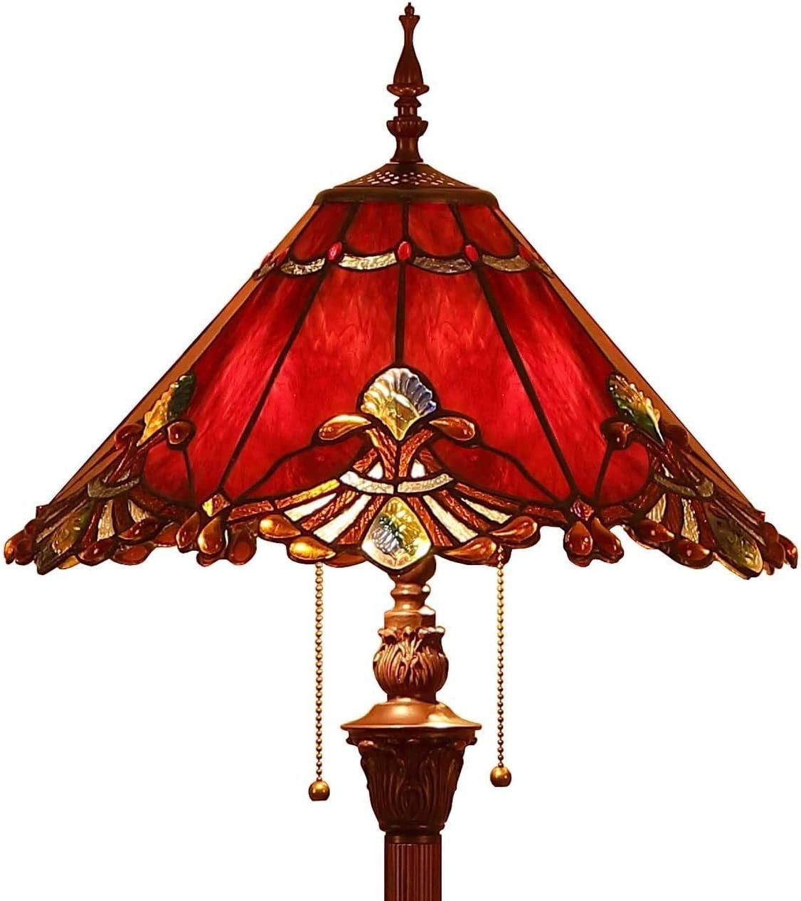Tiffany Style Floor Lamp Stained Glass 65in Tall Pull Chain 2 Light