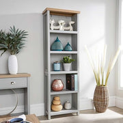 Modern Tall Bookcase with 5 Shelves & Drawer – Oak & Grey Storage Unit