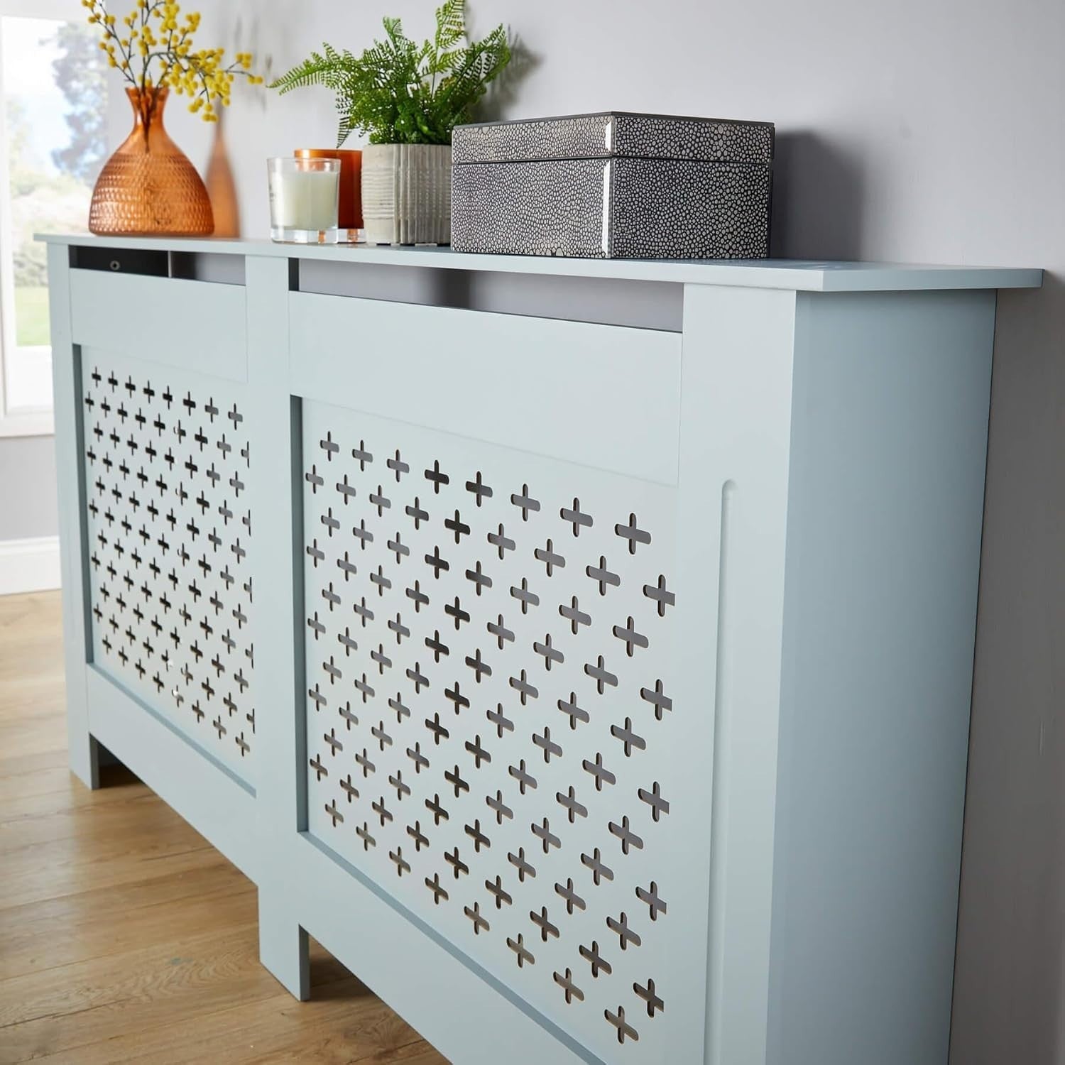 Grey Radiator Cover Extra Large 172cm Wooden Cabinet with Shelf