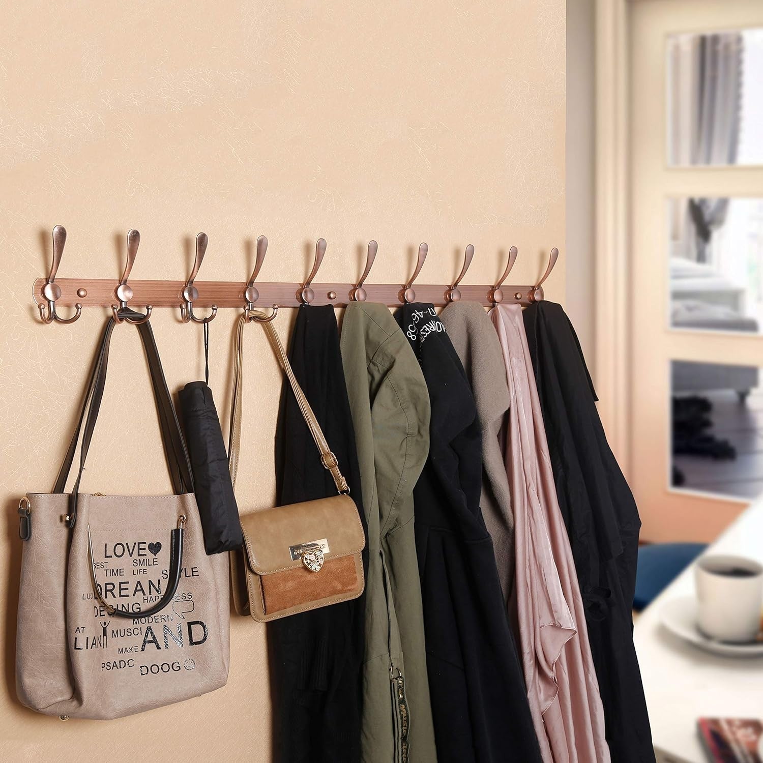 2 Pack 75cm Wall Mounted Coat Racks with 8 Hooks | Black Metal Hook Rail