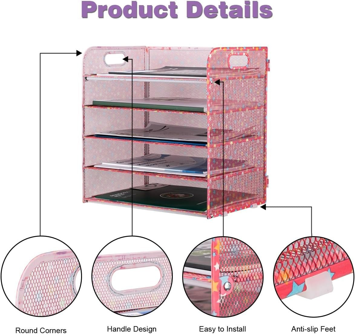 5-Tray Desk Organizer File Holder Vertical Paper Storage for Office Desk