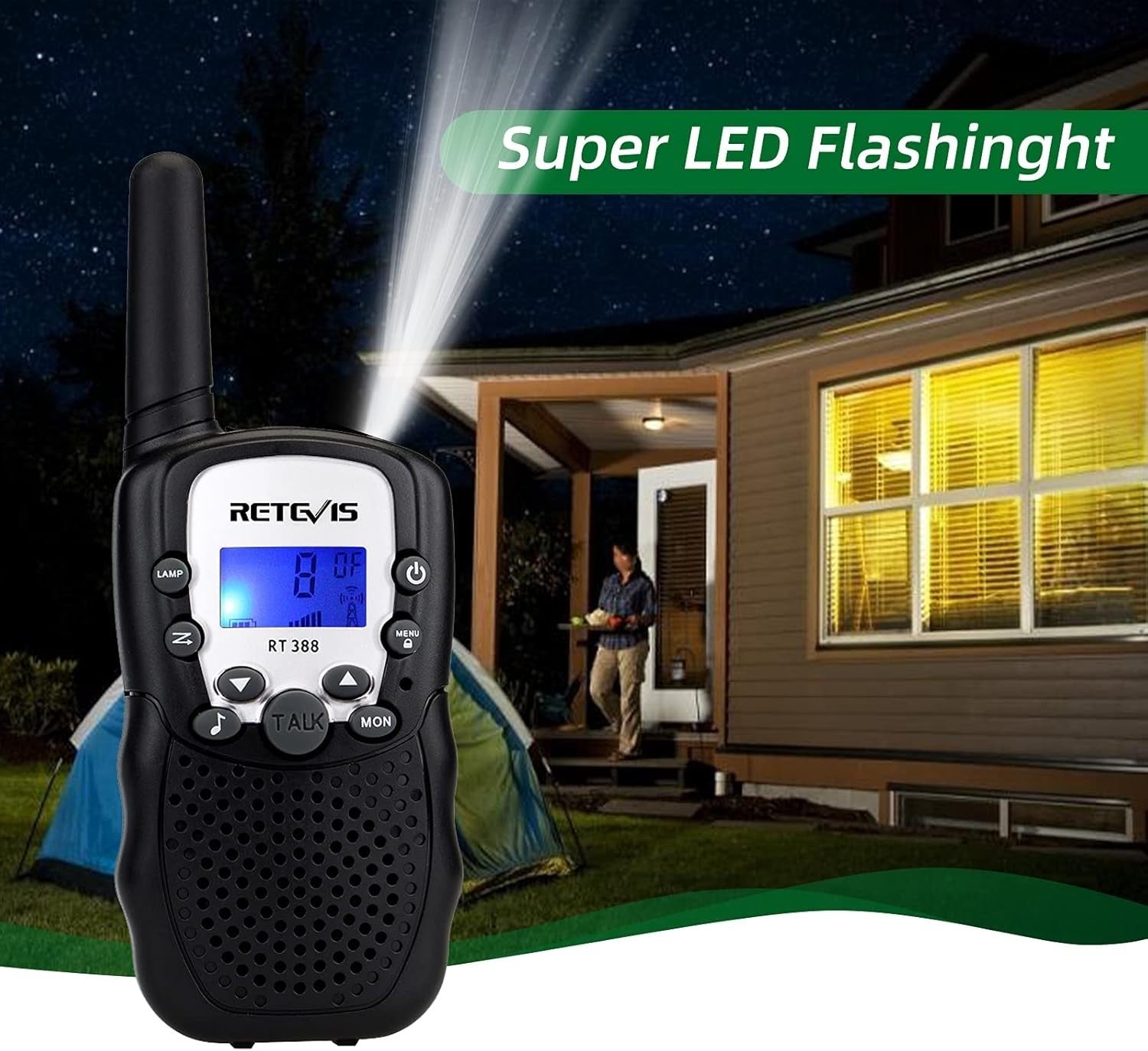 Kids Walkie Talkies Long Range VOX Flashlight Toy Gift 1 Pair Black