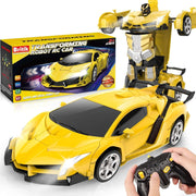 2-in-1 Yellow RC Transforming Robot Car 360° Spin Remote Control Toy for Kids