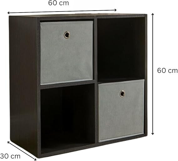 Modern 4-Cube Storage Shelf Unit Black 60cm – Compact Display Bookcase Home