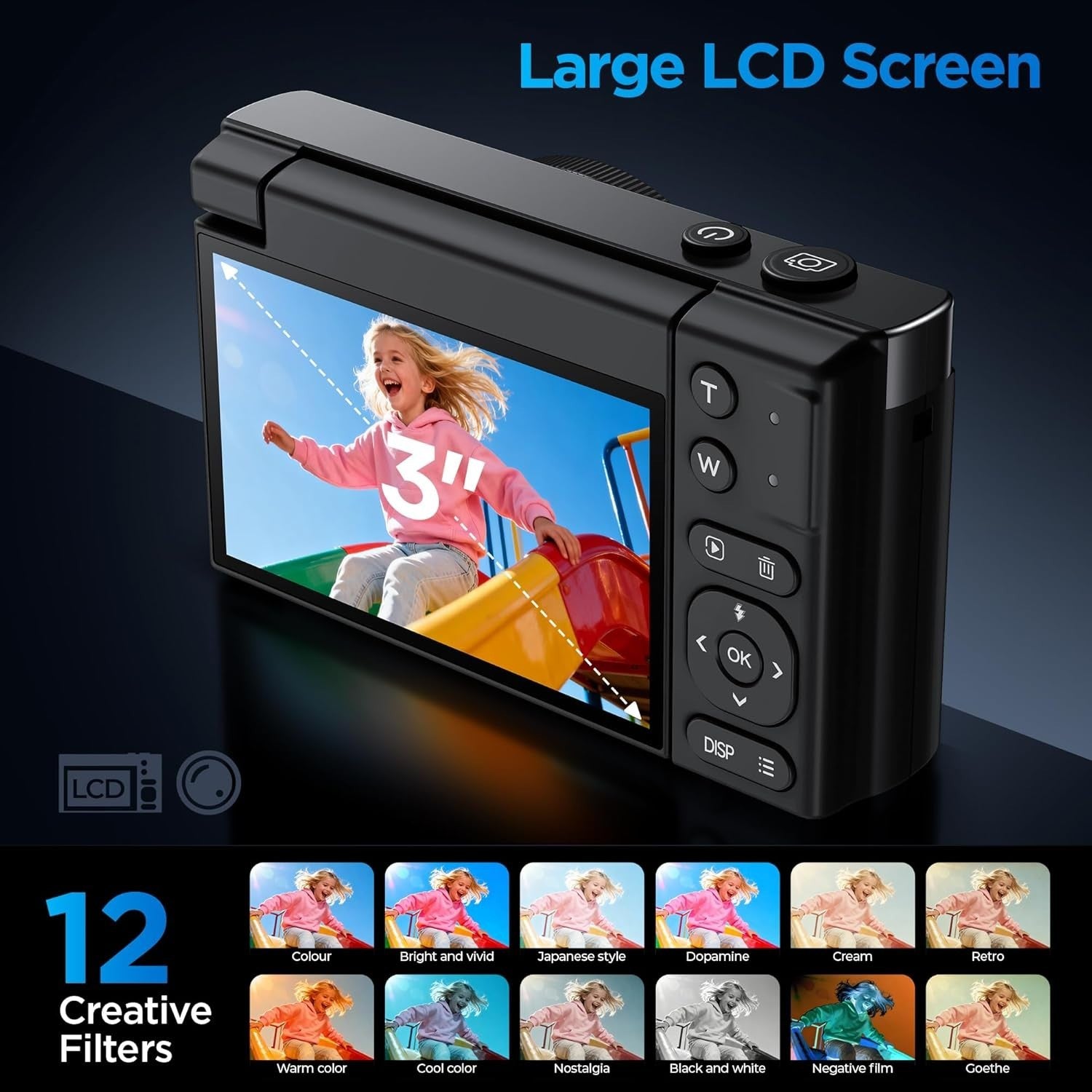 4K 64MP Vlogging Camera Flip Screen 16X Zoom Compact Digital Cam