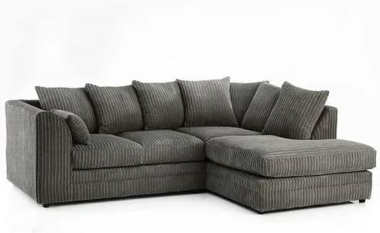 Grey Jumbo Cord L Shape Corner Sofa 4 Seater RH – Comfy Modular Couch