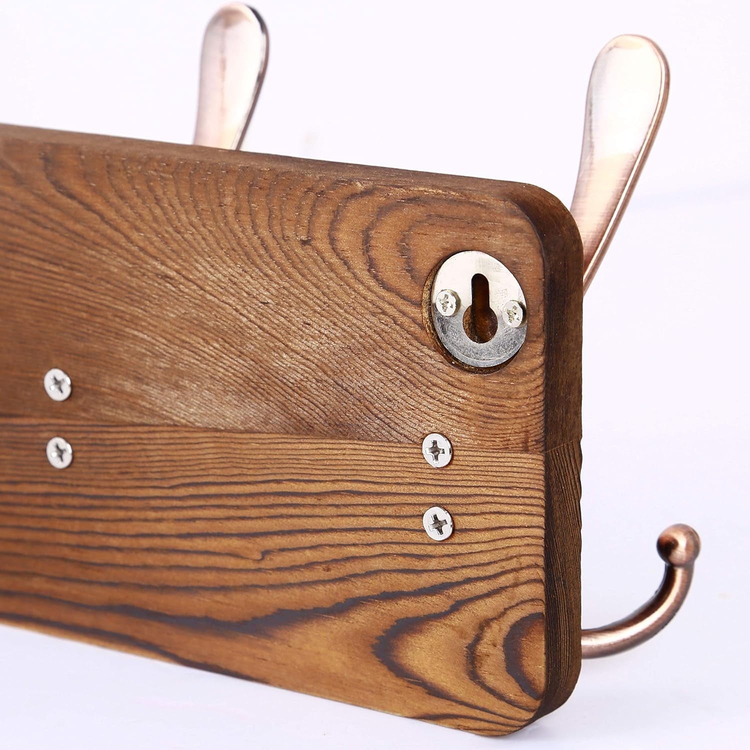 Set of 2 Brown Wooden Wall Coat Racks | Rustic 5 Triple Hooks Heavy Duty Organiz