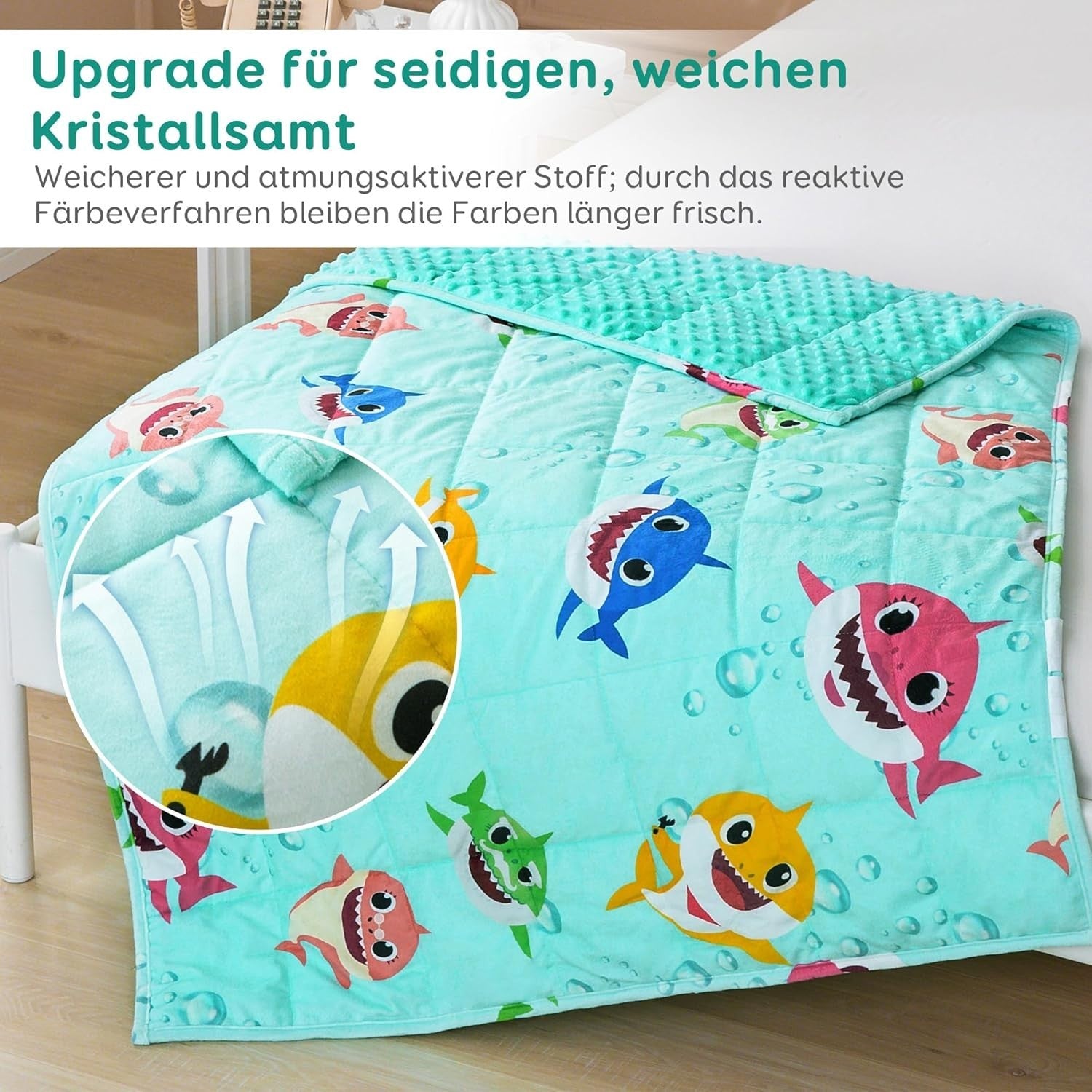 Kids Weighted Blanket Blue Shark 2.3kg 90x120cm Crystal Velvet Cozy