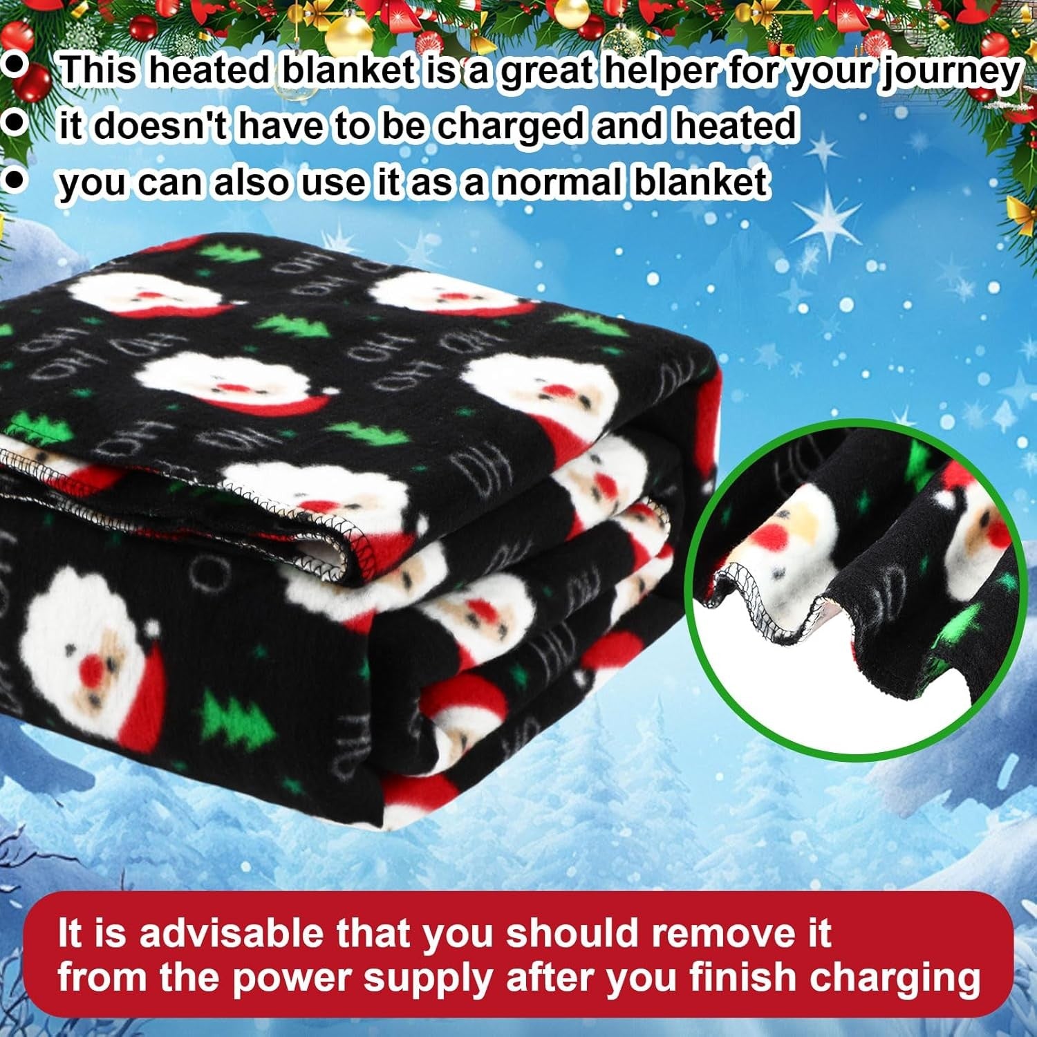 12V Heated Car Blanket Electric Travel Throw Temperature Control Emergency