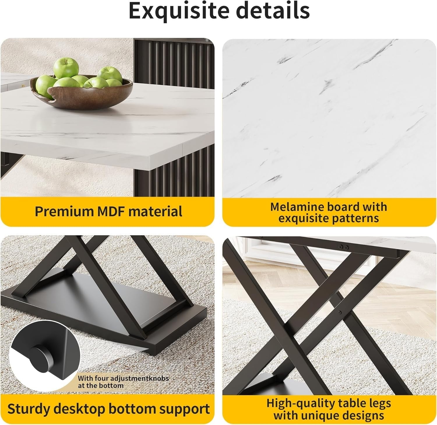 Extendable Dining Table White Marble Black Iron Legs 120-160cm
