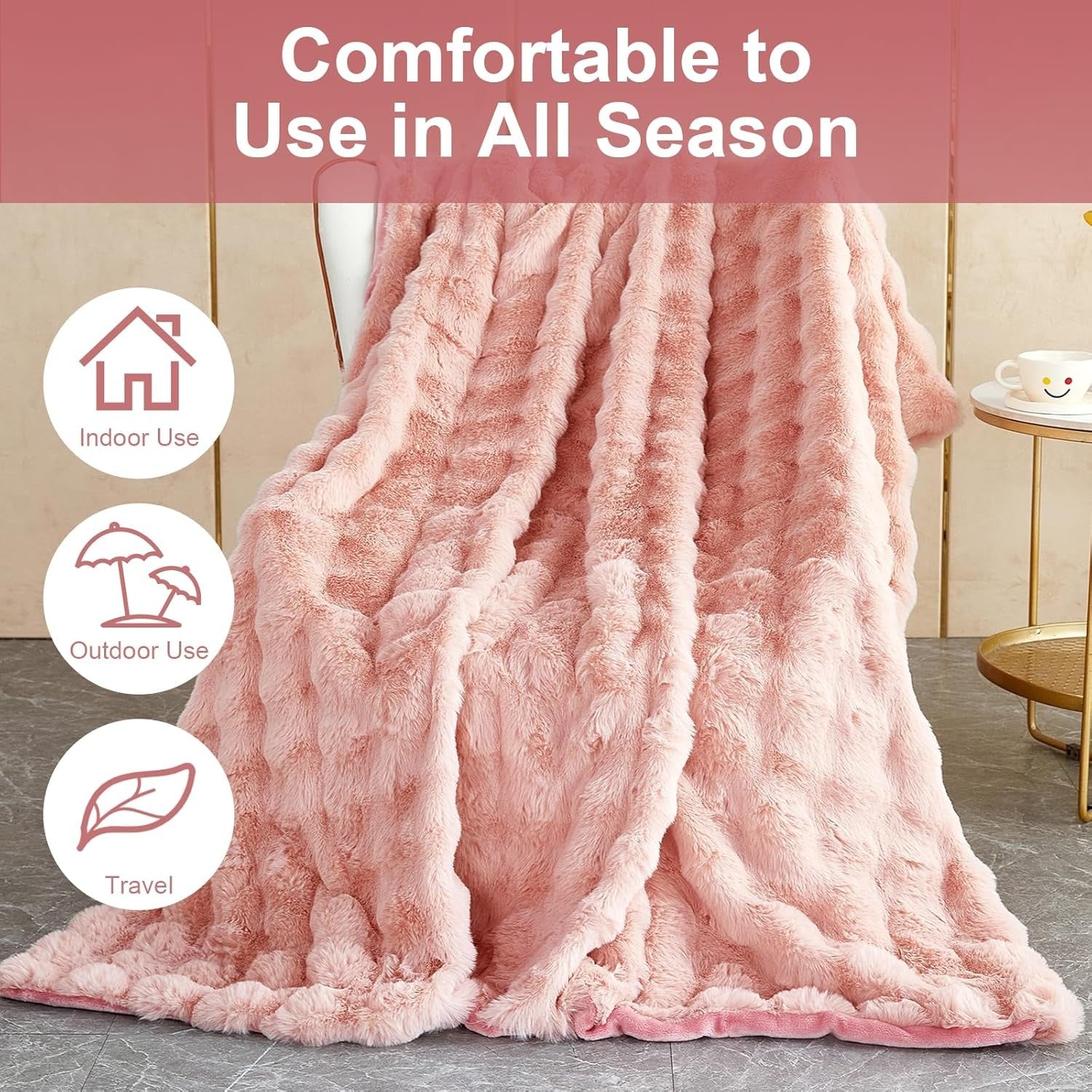 Luxury Thick Plush Fleece Throw Blanket Soft Warm Sofa Bed Pink 100x160cm