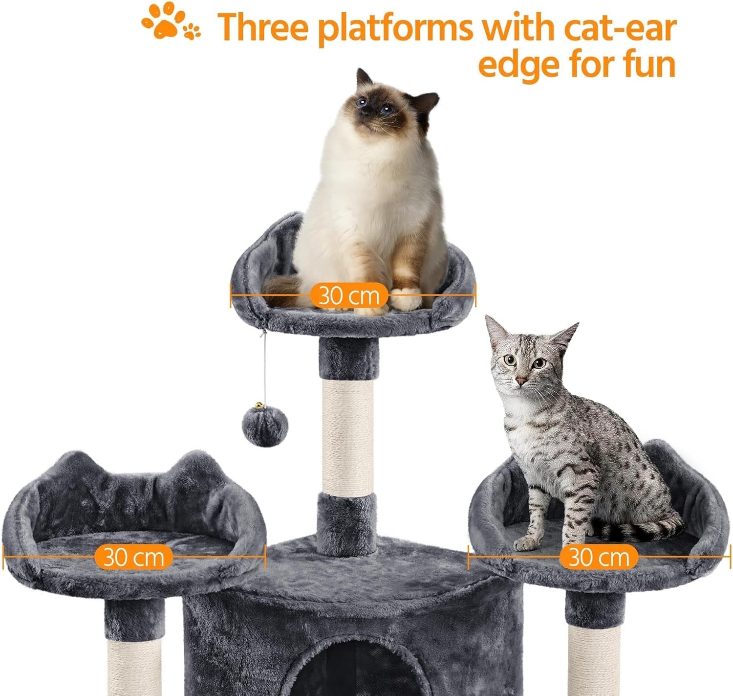194cm Dark Grey Cat Tree Tower with Condos Baskets Scratching Posts