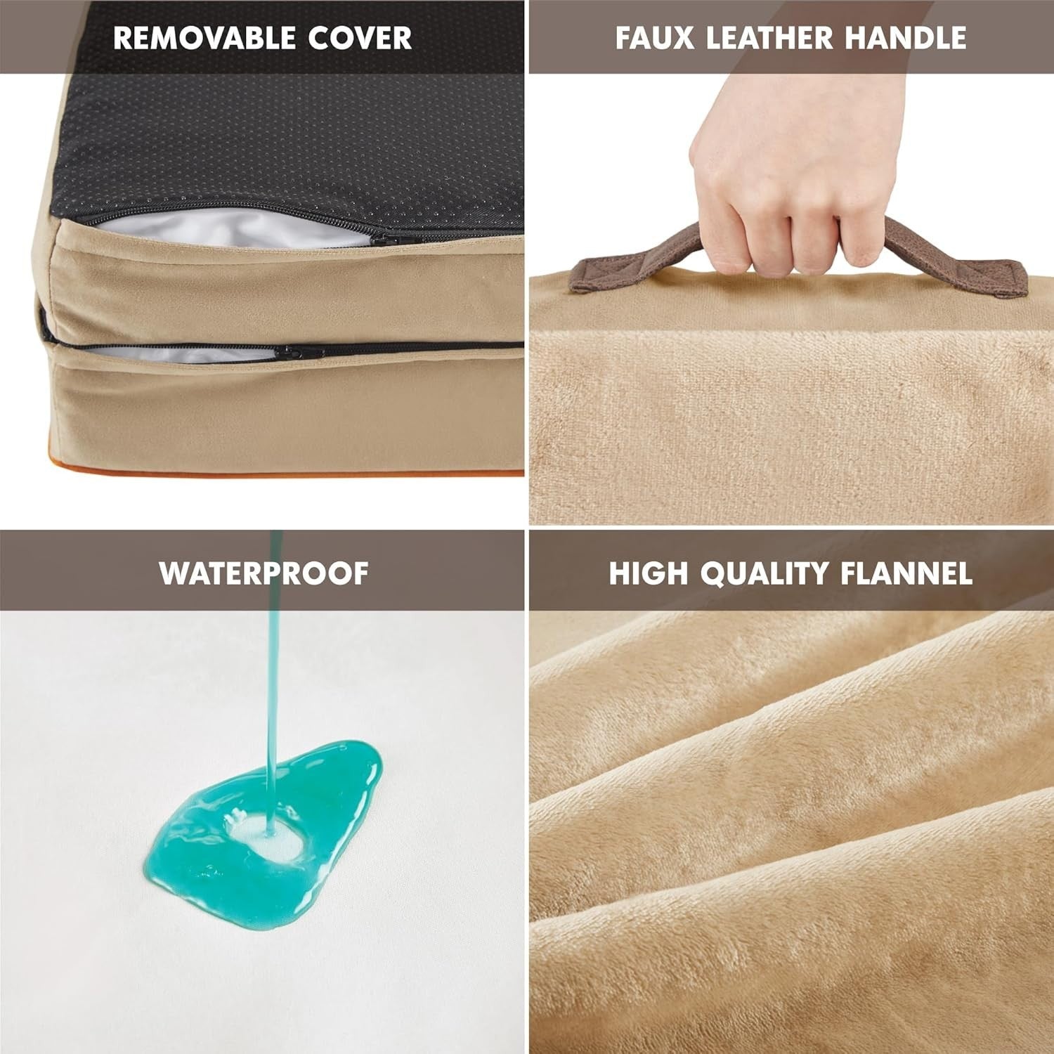 Medium Orthopedic Memory Foam Dog Bed Washable Sofa U-Shape Bolster Khaki