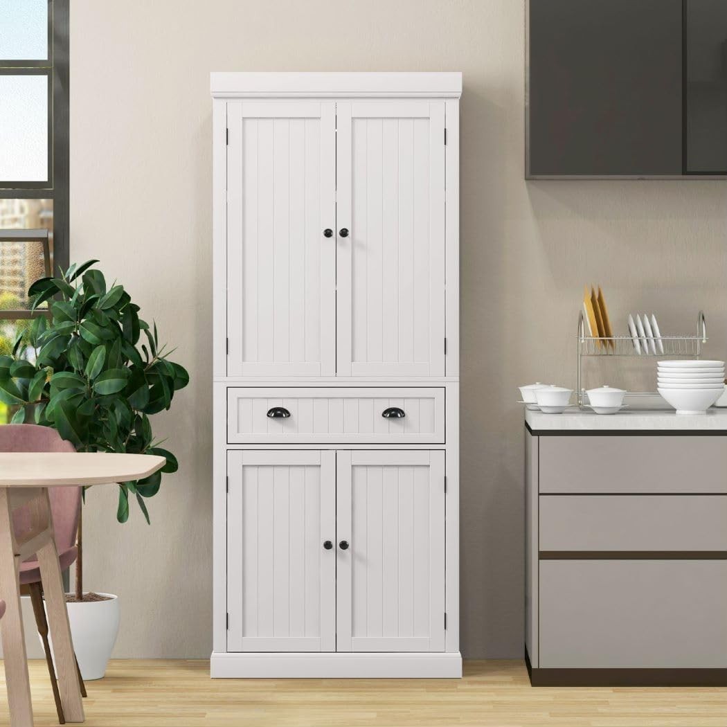 White Tall Kitchen Cupboard 183cm Pantry Storage Cabinet AdjustableUnit