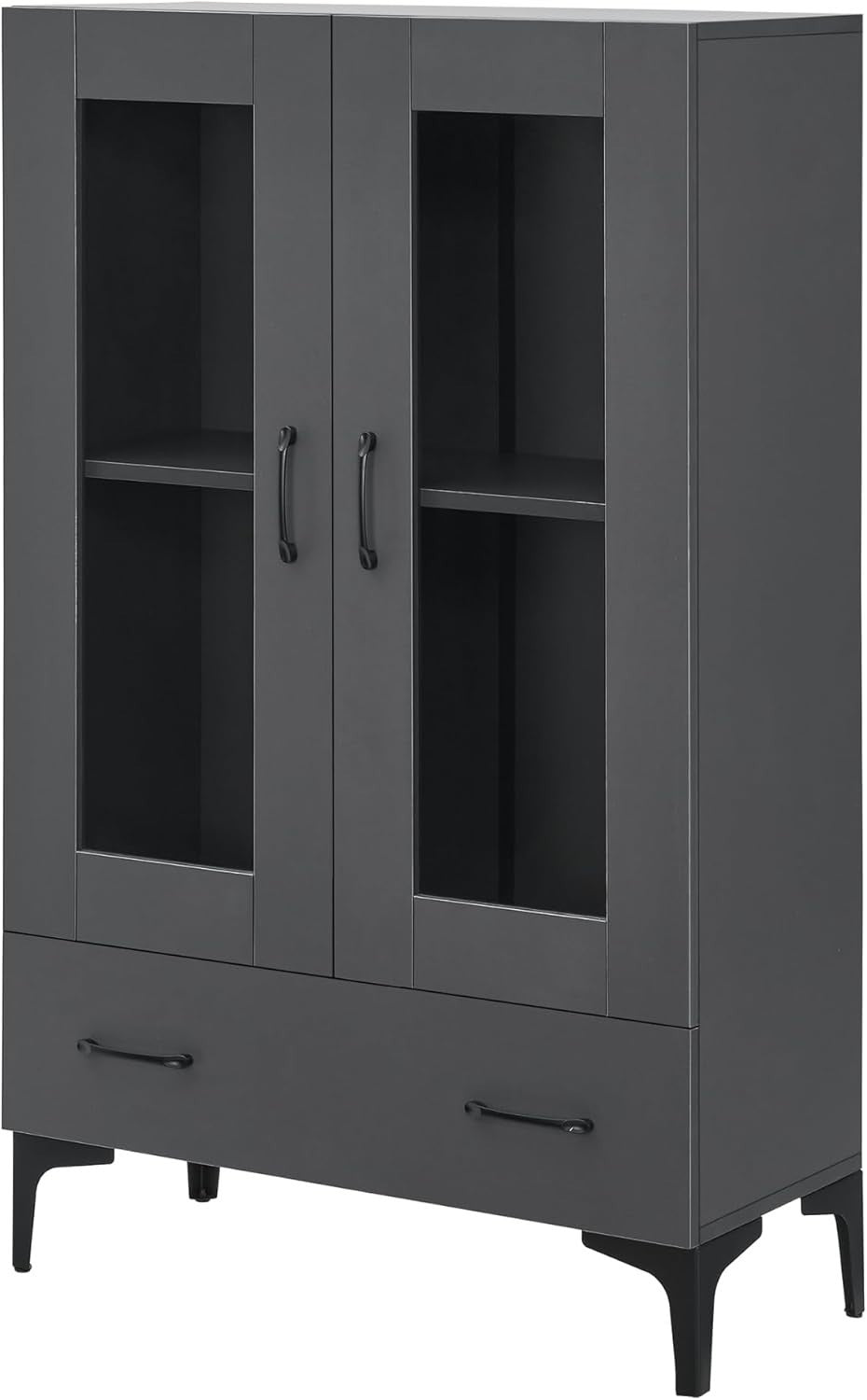 115cm Dark Grey Display Cabinet | 2 Glass Doors & 1 Drawer