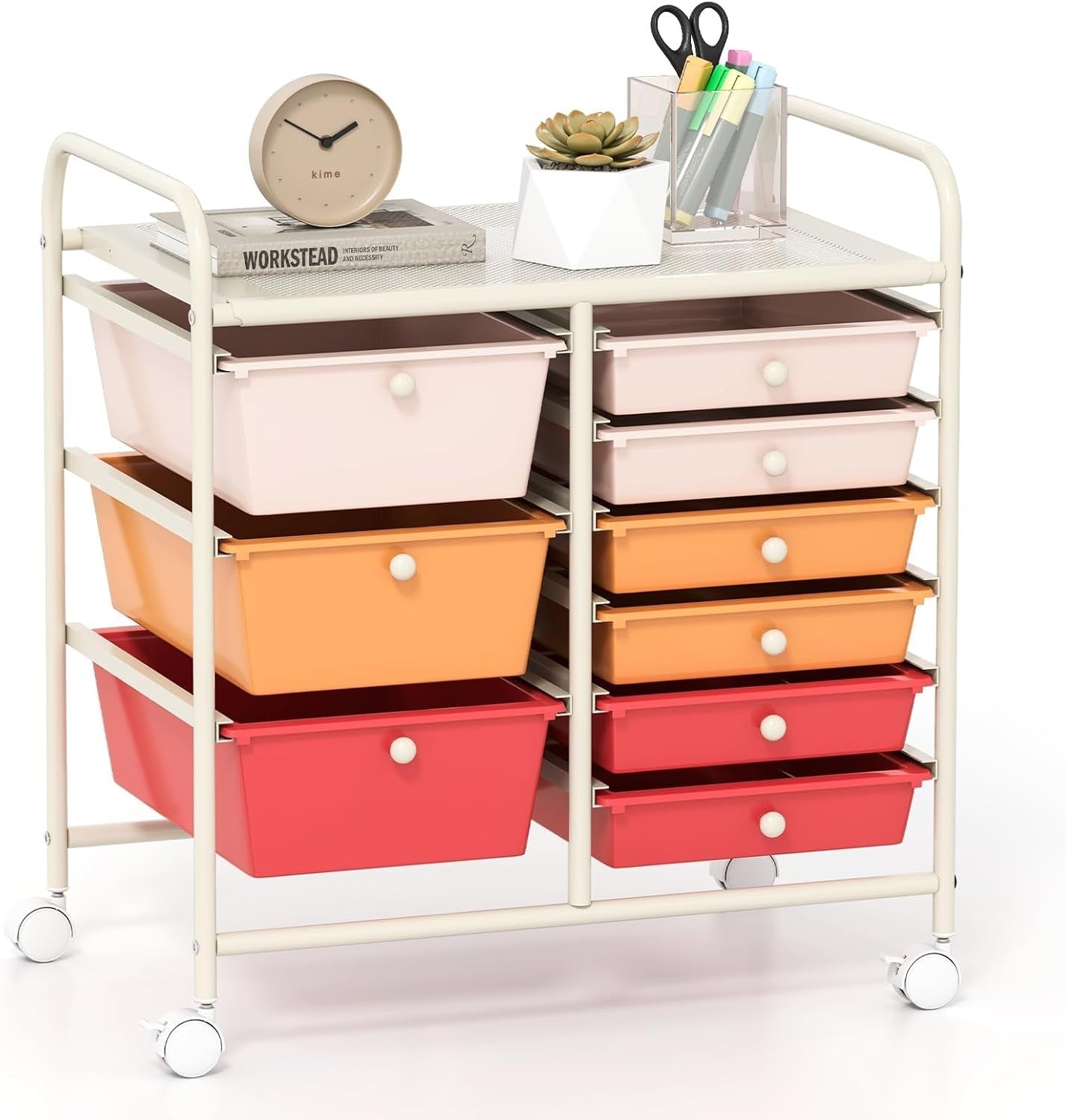 9 Drawer Rolling Storage Trolley Macaron Utility Cart Organizer Wheels
