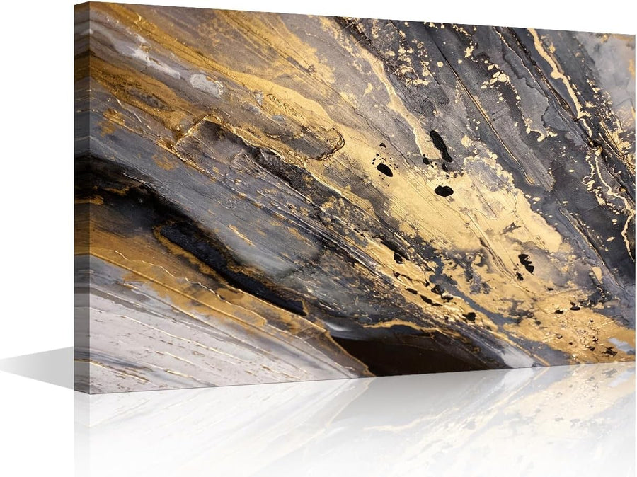 Gold Grey Abstract Canvas Wall Art 60x40cm Framed