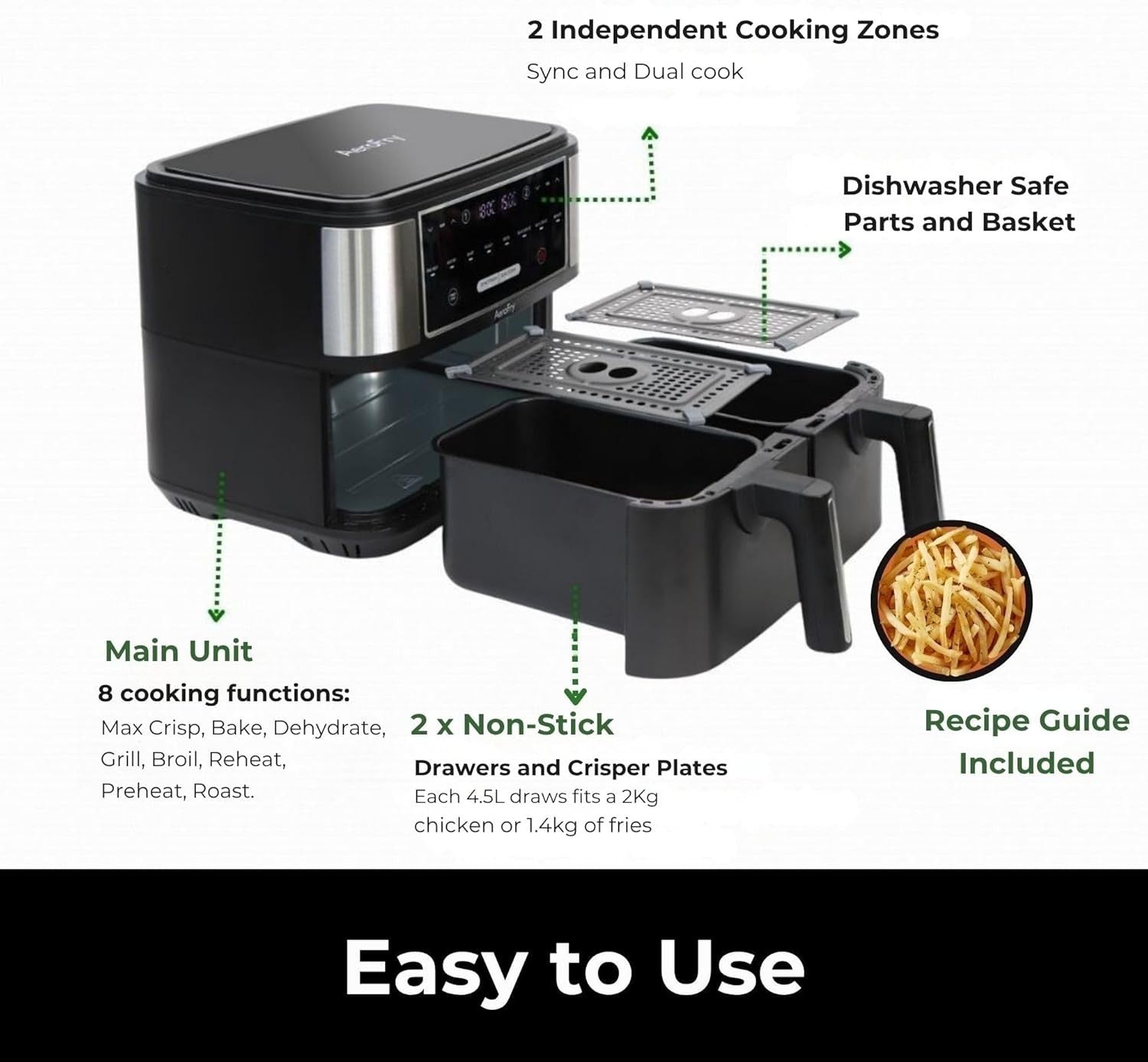 9L Dual Zone Digital Air Fryer | No-Oil Cooking | 8 Presets | Family Size