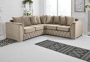 Cream Plush Velvet 5-Seater Corner Sofa – Scatterback & Button Detail