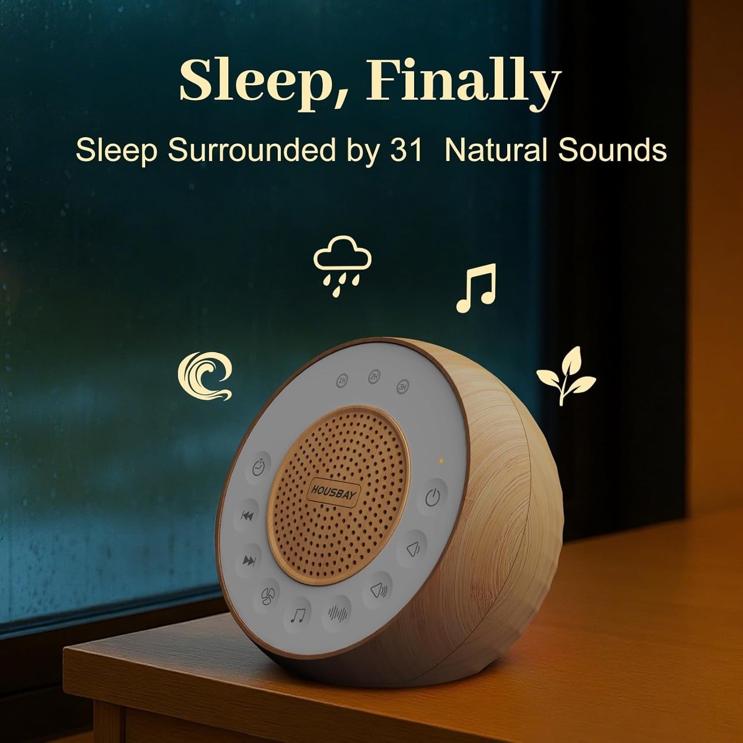 White Noise Machine for Sleeping, 31 Soothing Nature Sounds, Wood Design