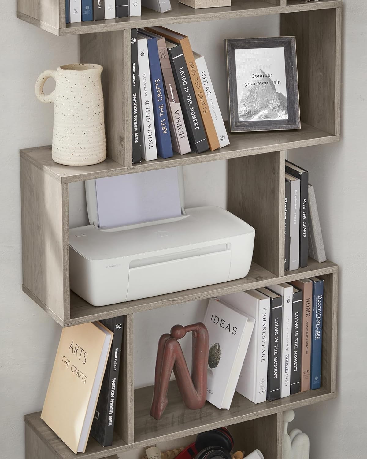 6 Tier Rustic Greige Bookcase S-Shaped Storage Shelf Room Divider 70x24x191cm