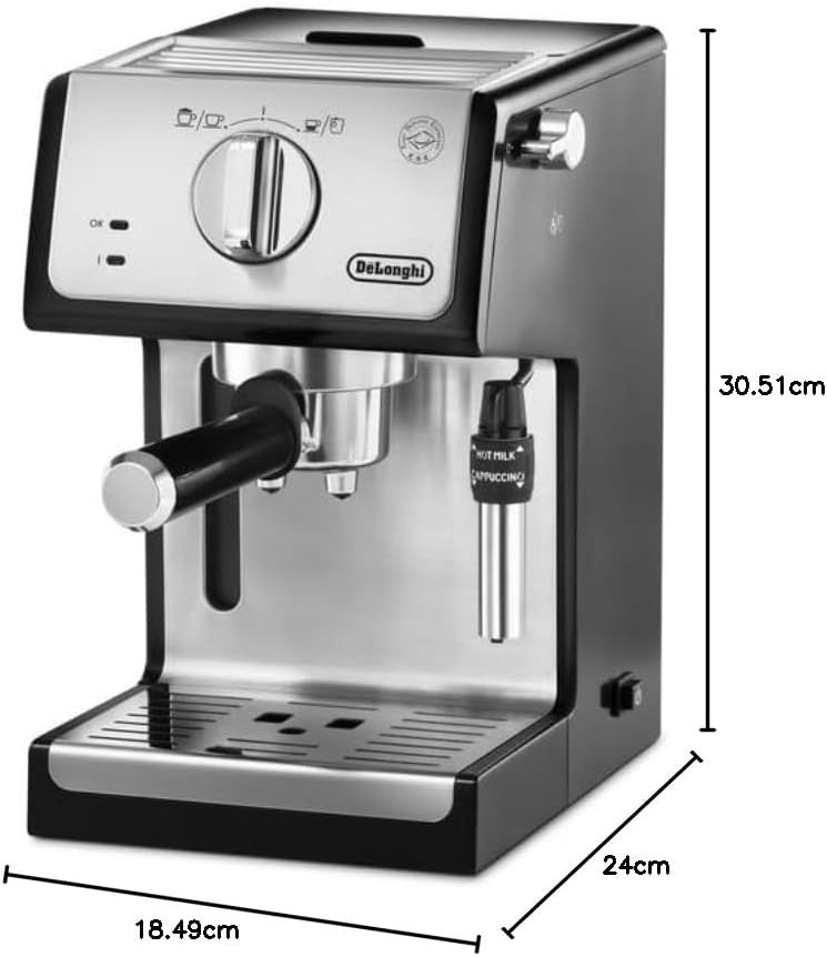 Compact Espresso Coffee Maker | 15-Bar Pump Pressure | Dual Cup Milk Frother