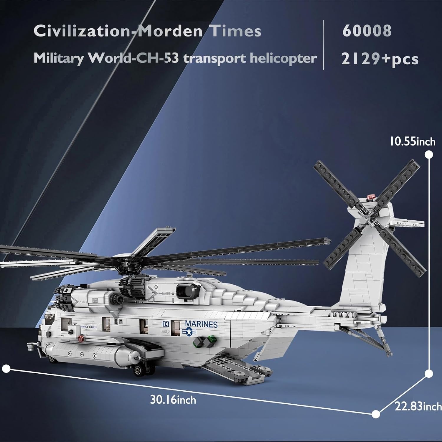 Military Helicopter Building Blocks Set 2129 PCS – Transport Model Kit Toy