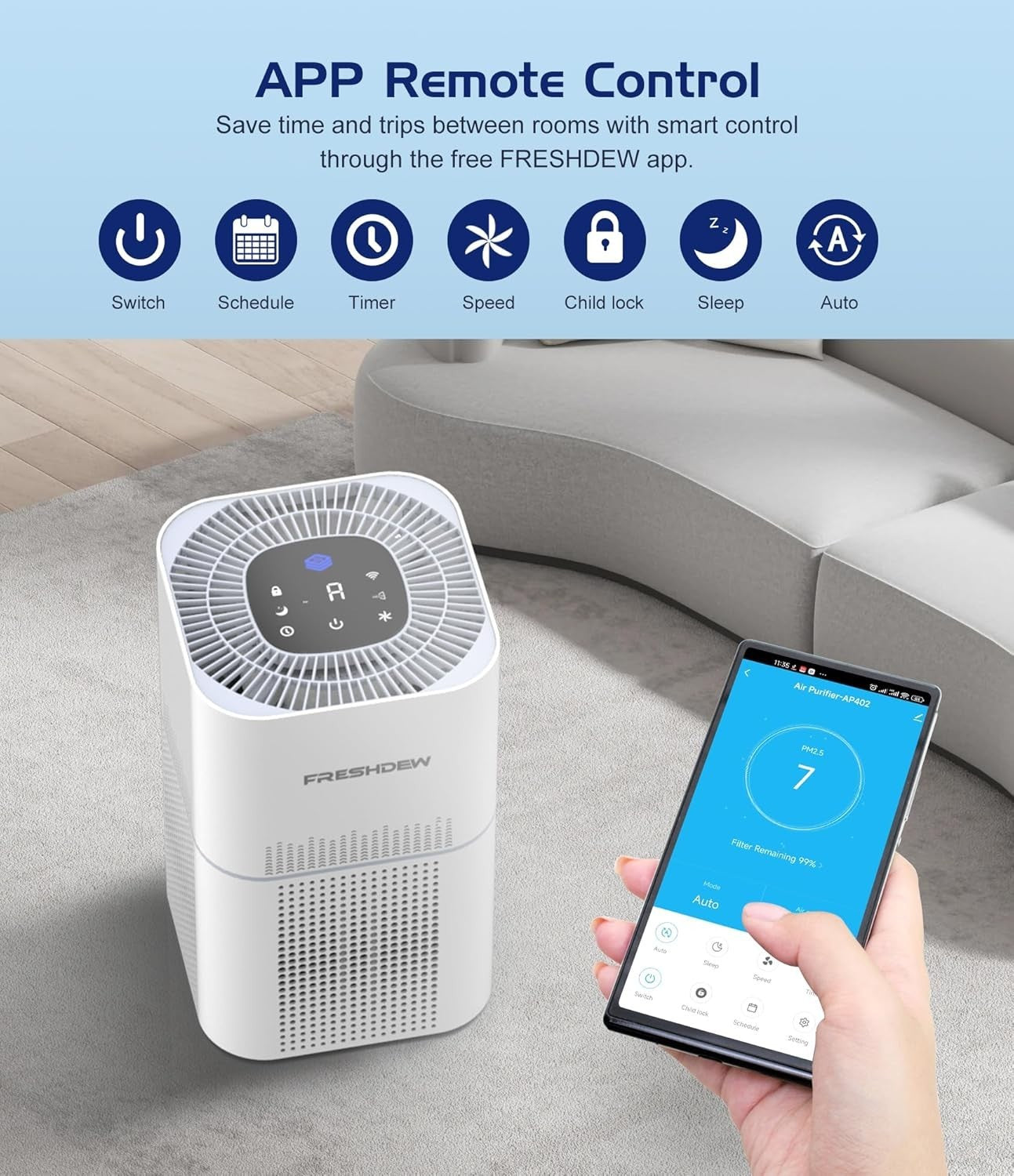 Smart WiFi HEPA Air Purifier 100m² CADR 300 Auto Alexa Pets Smoke