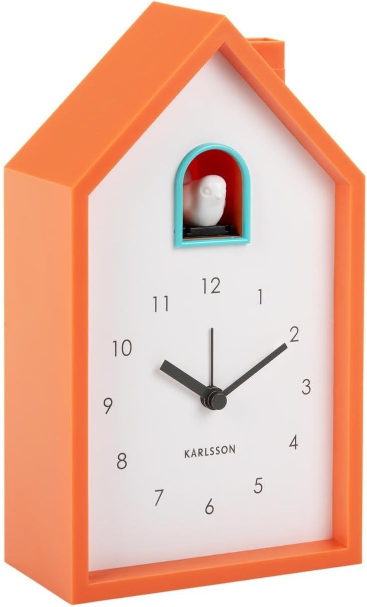 Modern Cuckoo Alarm Clock Bright Orange Scandinavian Style Bedside Decor