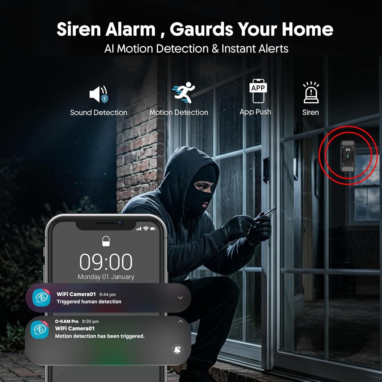 2K Window Security Camera 3MP WiFi AI Motion Detection Night Vision